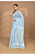 Morchari Pure Cotton Dhakai Jamdani Handloom Saree-Blue