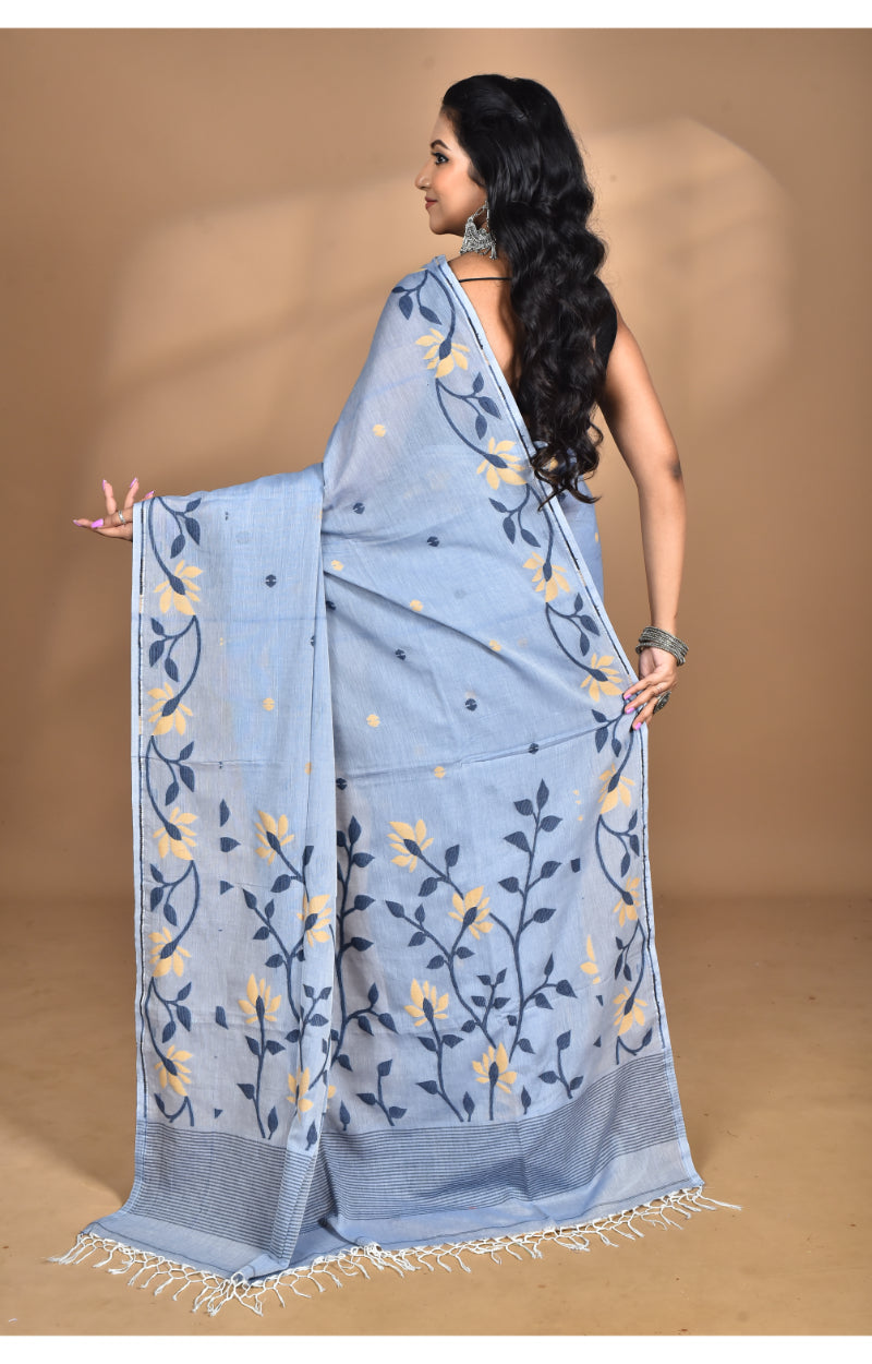 Morchari Pure Cotton Dhakai Jamdani Handloom Saree-Grey