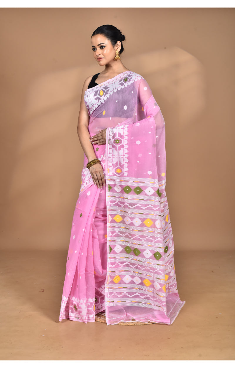 Morchari Pure Cotton Dhakai Jamdani Handloom Saree-Pink