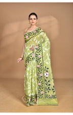 Morchari Pure Cotton Dhakai Jamdani Handloom Saree-Green