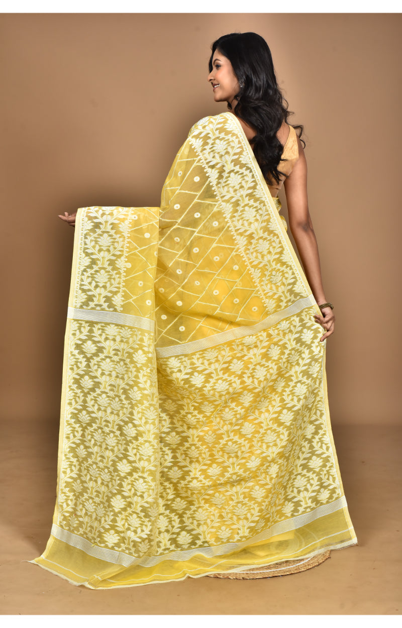 Morchari Pure Cotton Dhakai Jamdani Handloom Saree-Yellow