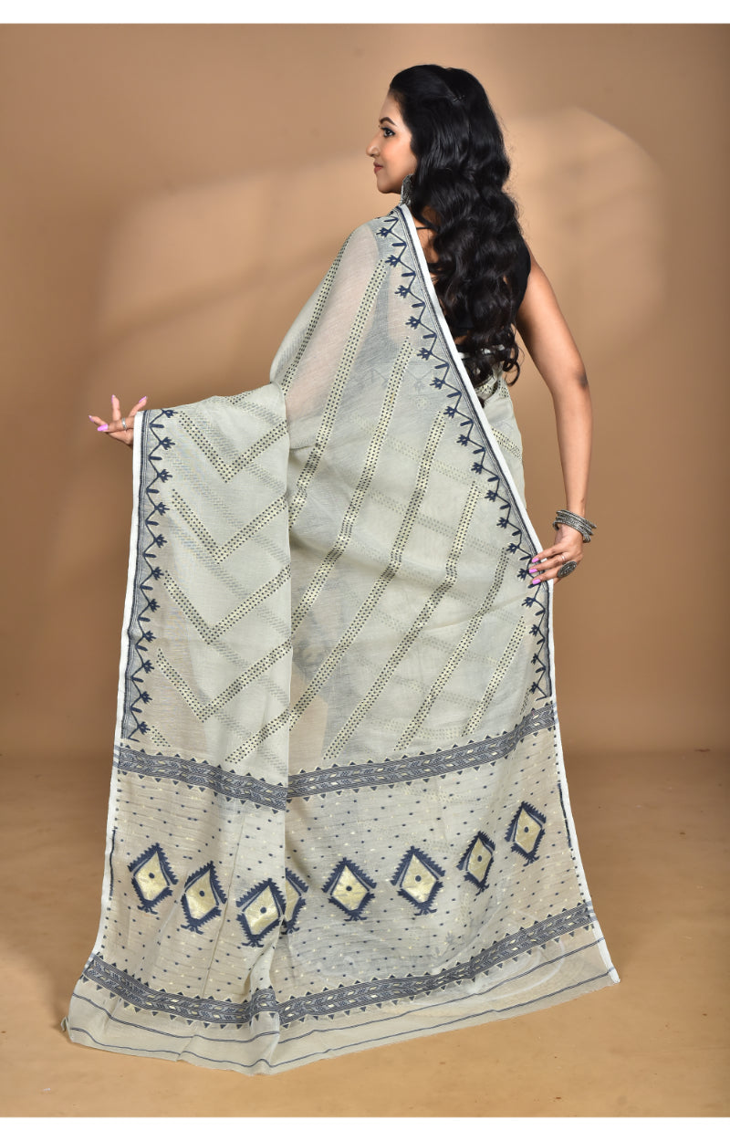 Morchari Pure Cotton Dhakai Jamdani Handloom Saree-Grey