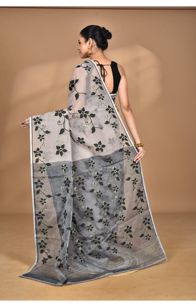 Morchari Pure Cotton Dhakai Jamdani Handloom Saree-Beige