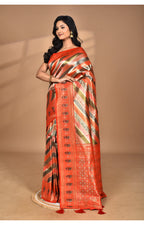 Morchari Ethnic Motifs Silk Blend Dharmavaram Saree-Orange