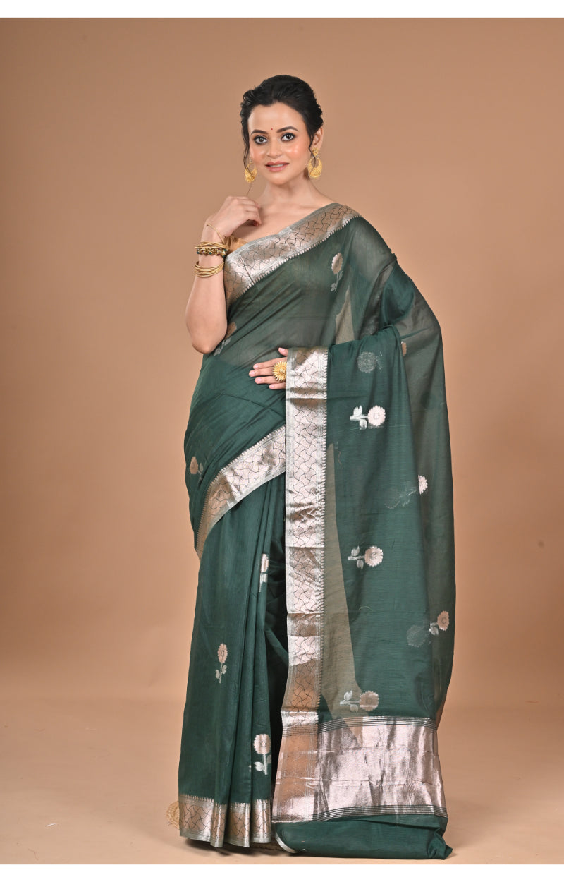Morchari Heavy Chanderi Silk Saree-Green