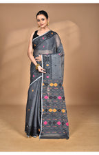 Morchari Pure Cotton Dhakai Jamdani Handloom Saree-Grey