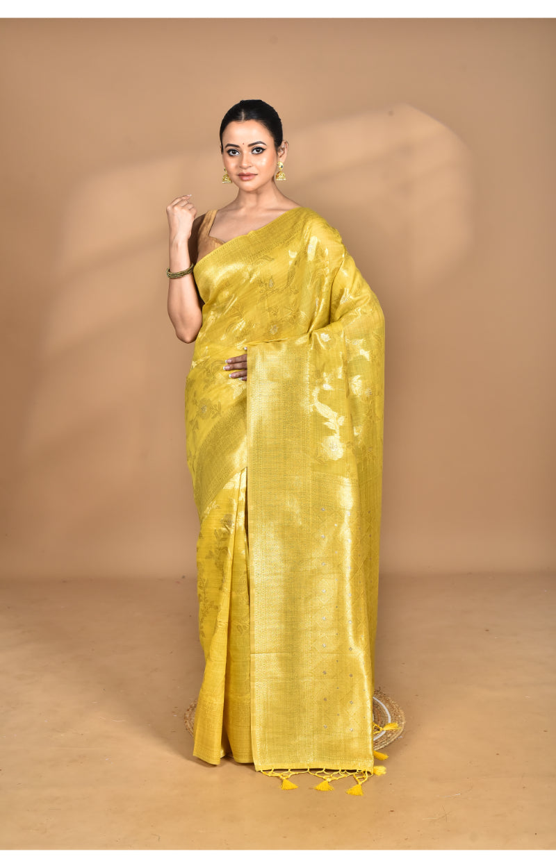 Morchari Banarasi Silk Chanderi Saree-Yellow