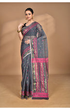 Morchari Pure Cotton Dhakai Jamdani Handloom Saree-Grey