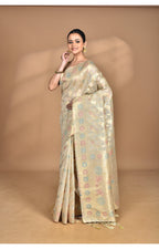 Morchari Banarasi Silk Chanderi Saree-Cream