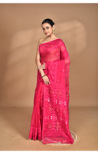 Morchari Pure Cotton Dhakai Jamdani Handloom Saree-Pink