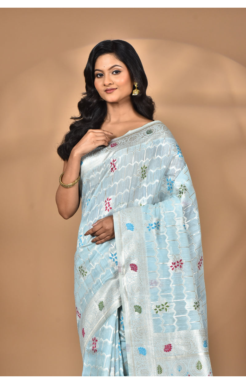 Morchari Women Desgin Chanderi Silk Saree-Blue