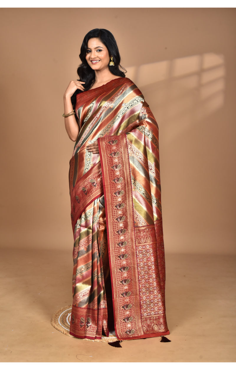 Morchari Ethnic Motifs Silk Blend Dharmavaram Saree-Maroon