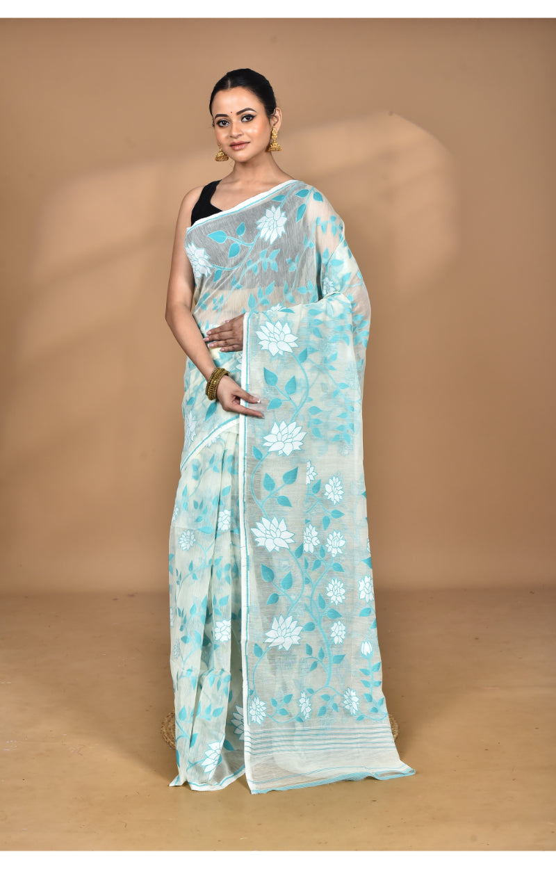 Morchari Pure Cotton Dhakai Jamdani Handloom Saree-Beige