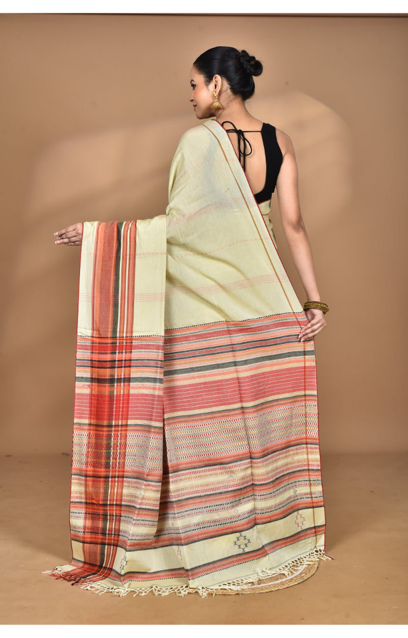 Morchari Pure Cotton Dhakai Jamdani Handloom Saree-Cream