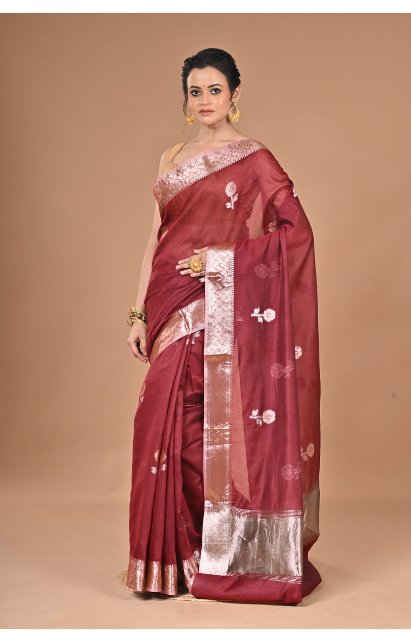 Morchari Heavy Chanderi Silk Saree-Maroon