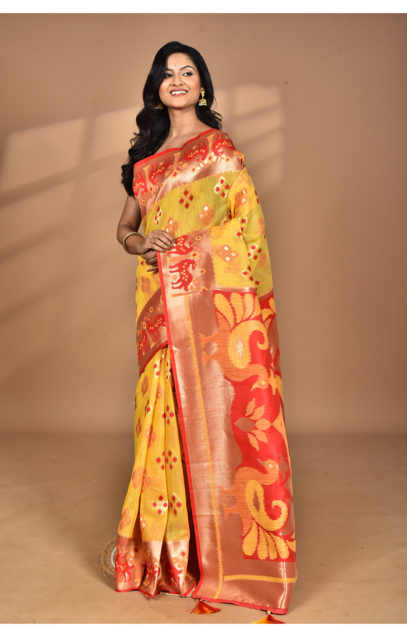 Morchari Women Desgin Two Dai Linen Saree-Multi