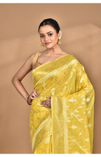 Morchari Banarasi Silk Chanderi Saree-Yellow
