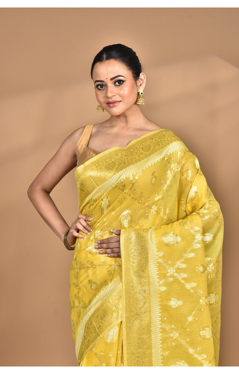 Morchari Banarasi Silk Chanderi Saree-Yellow