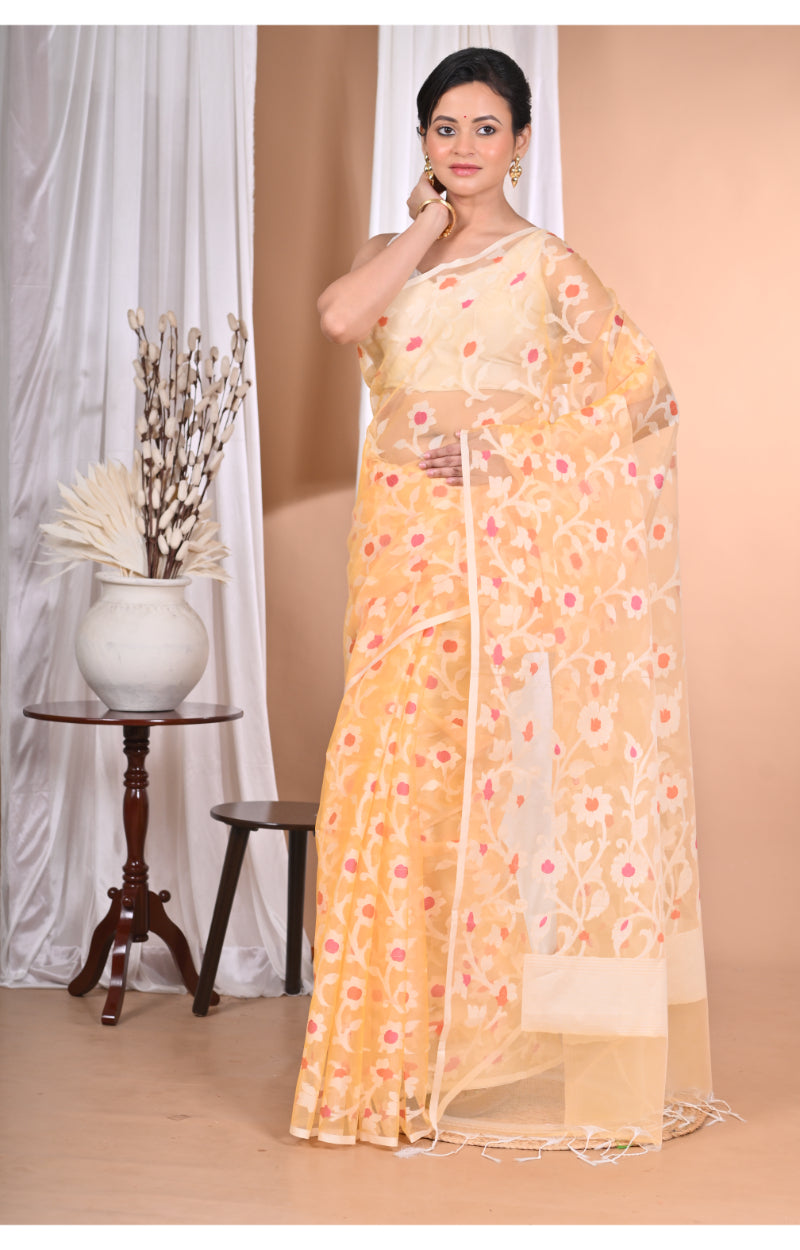 Morchari Heavy Jamdani Saree-Yellow