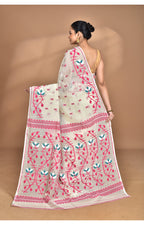 Morchari Pure Cotton Dhakai Jamdani Handloom Saree-Cream