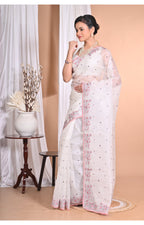 Morchari Pure Orzanga Tread Work Saree-Off White