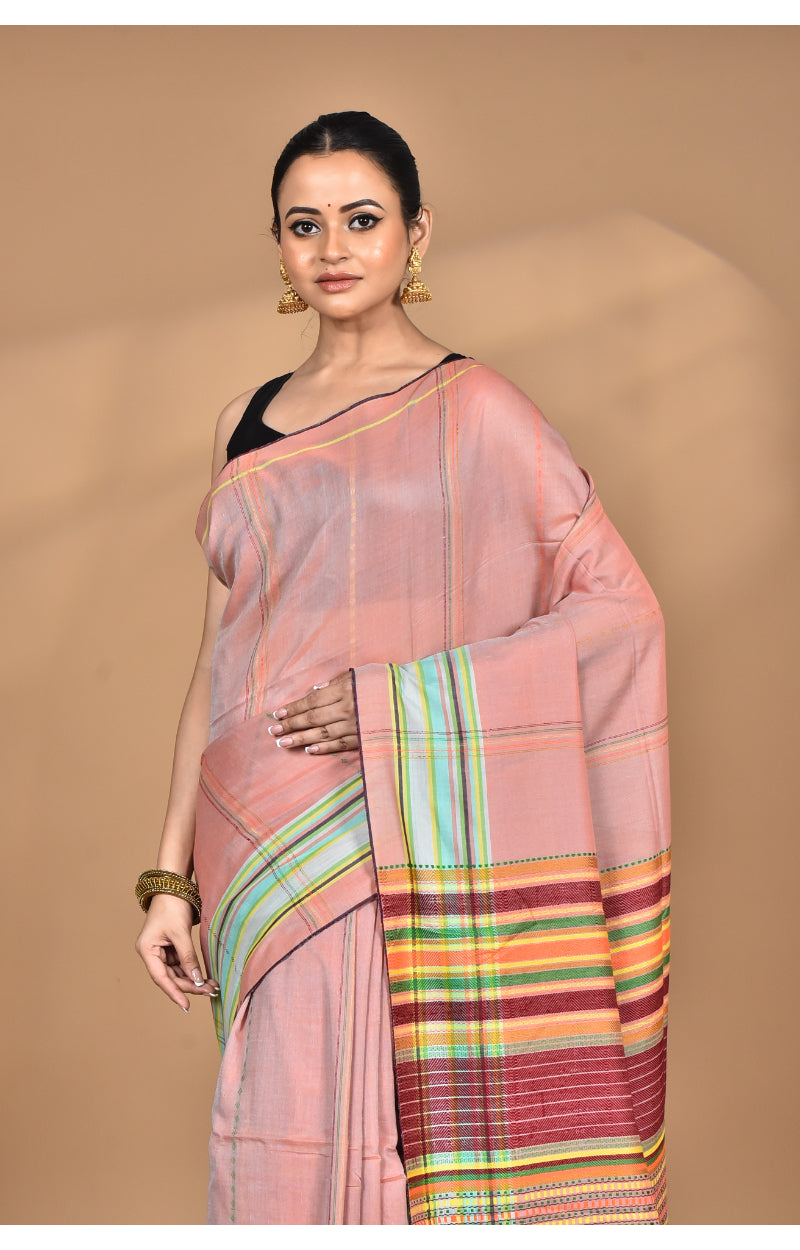 Morchari Pure Cotton Dhakai Jamdani Handloom Saree-Peach