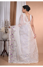 Morchari Pure Orzanga Tread Work Saree-Off White