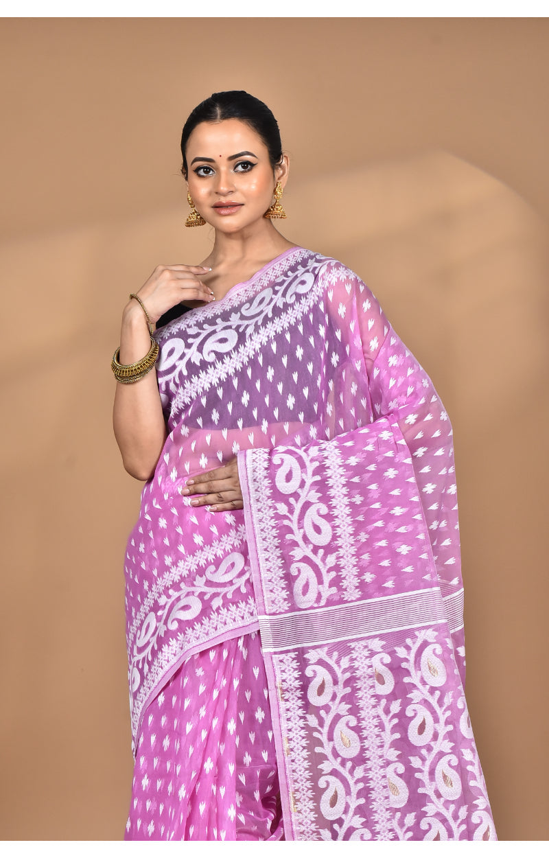 Morchari Pure Cotton Dhakai Jamdani Handloom Saree-Pink