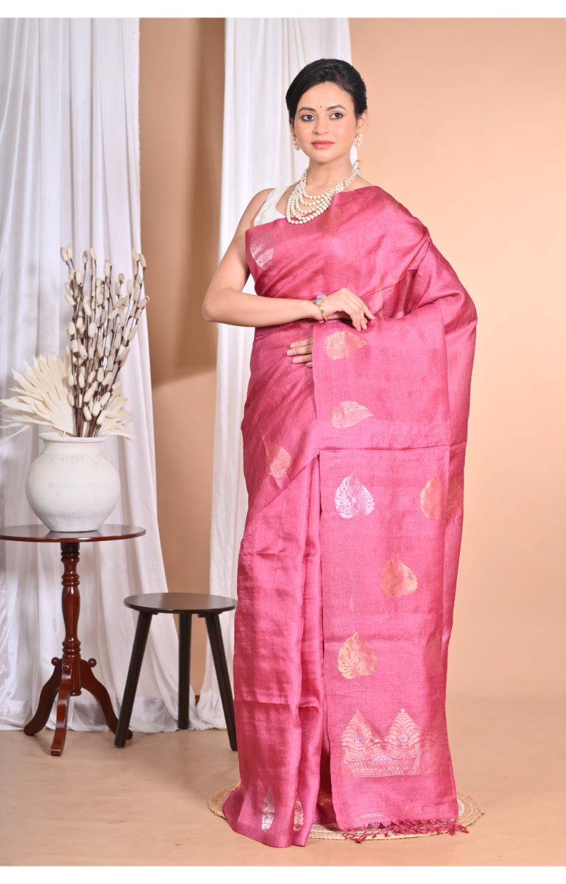 Morchari Pure Tussar Silk Handloom Saree-Pink