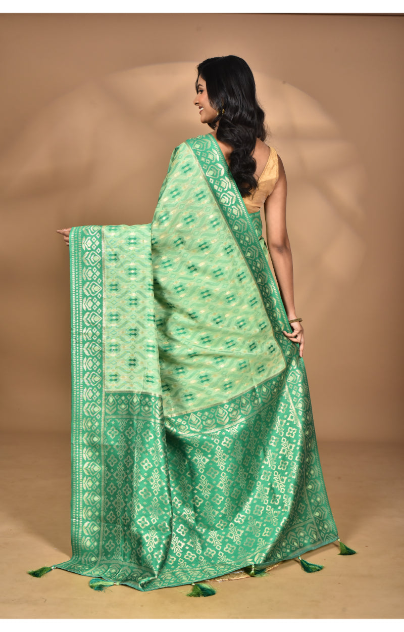 Morchari Women Desgin Kashmiri Silk Linen Saree-Green