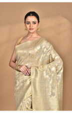 Morchari Banarasi Silk Chanderi Saree-Cream