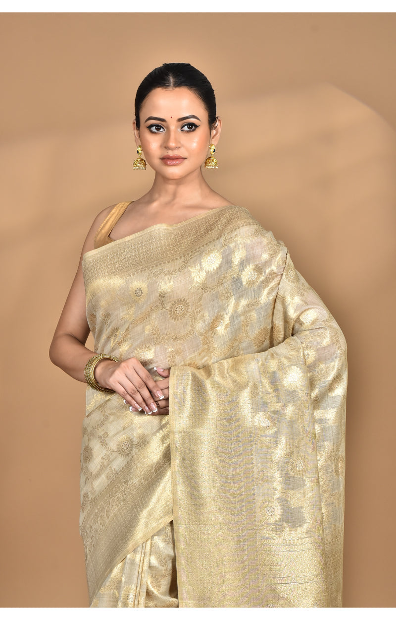Morchari Banarasi Silk Chanderi Saree-Cream