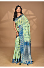 Morchari Women Desgin Kashmiri Silk Linen Saree-Green