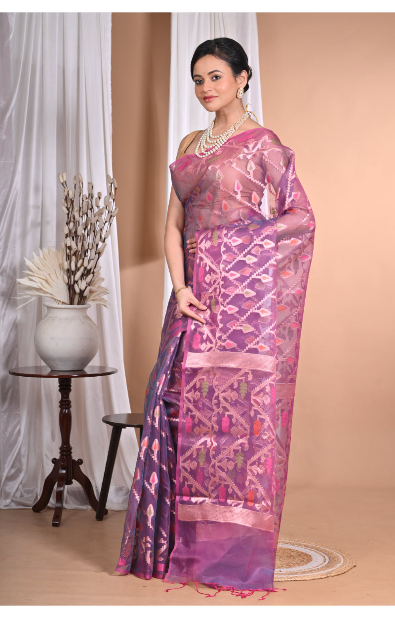Morchari Heavy Jamdani Silk Orzanga Saree-Wine