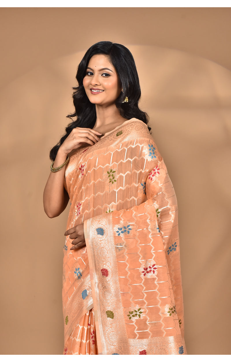Morchari Women Desgin Chanderi Silk Saree-Peach