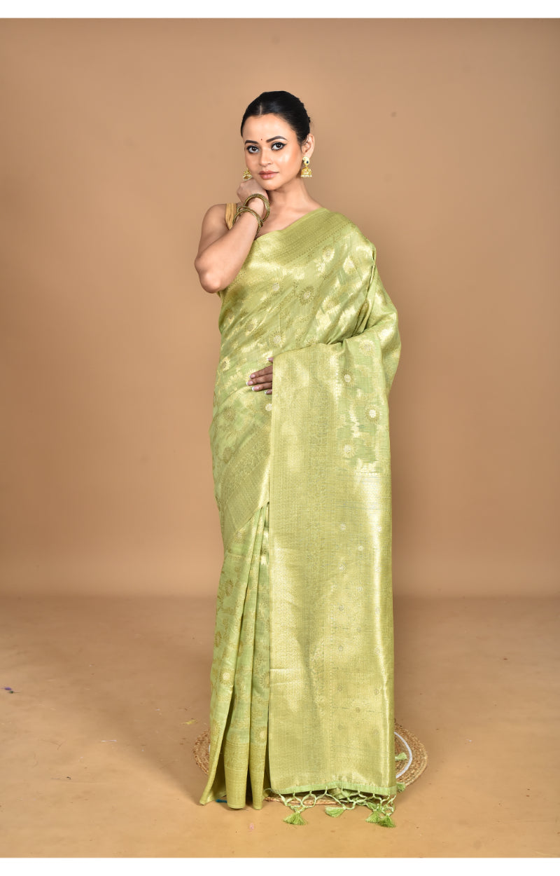 Morchari Banarasi Silk Chanderi Saree-Green