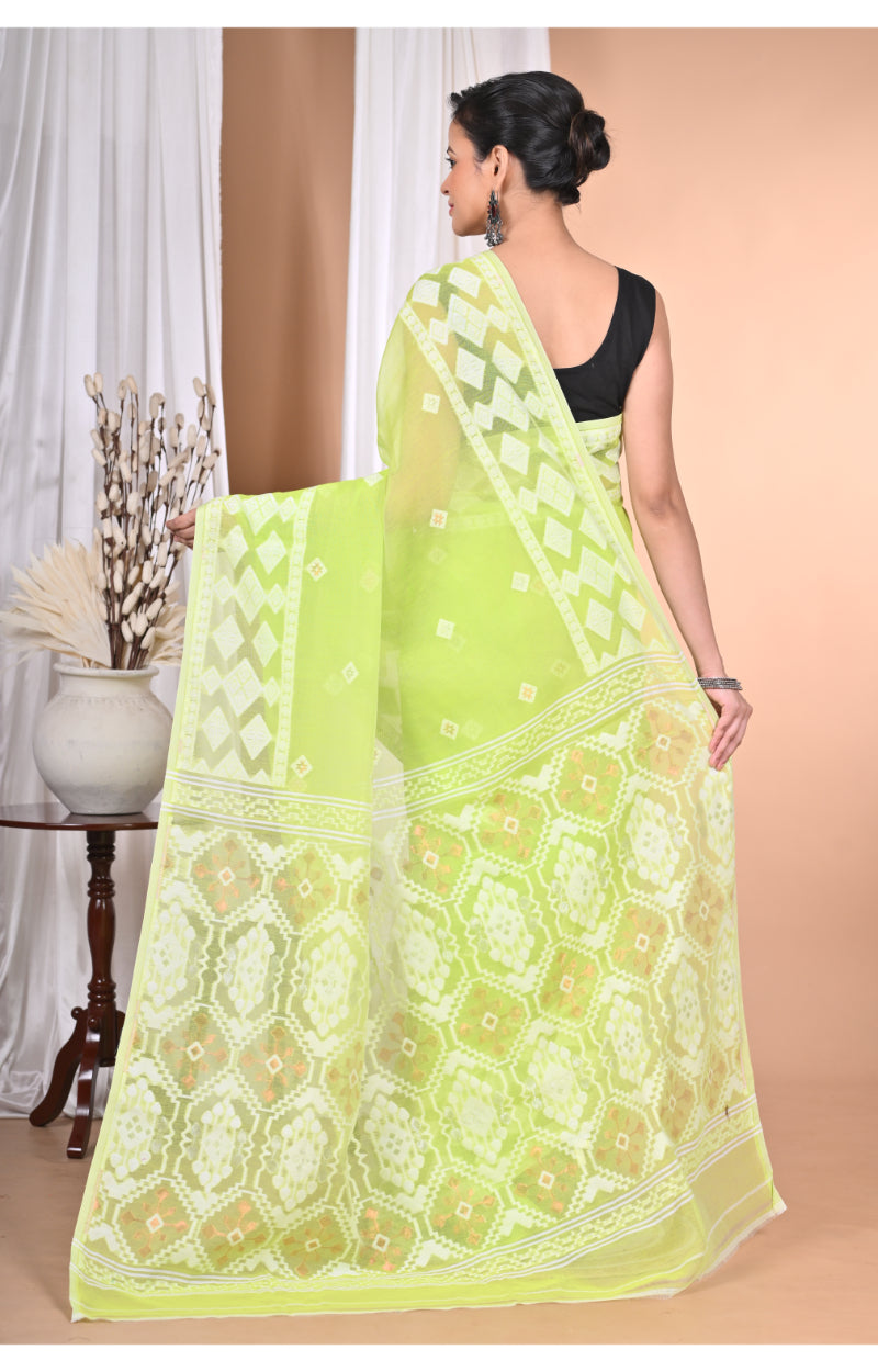 Morchari Pure Cotton Dhakai Jamdani Handloom Saree-Green