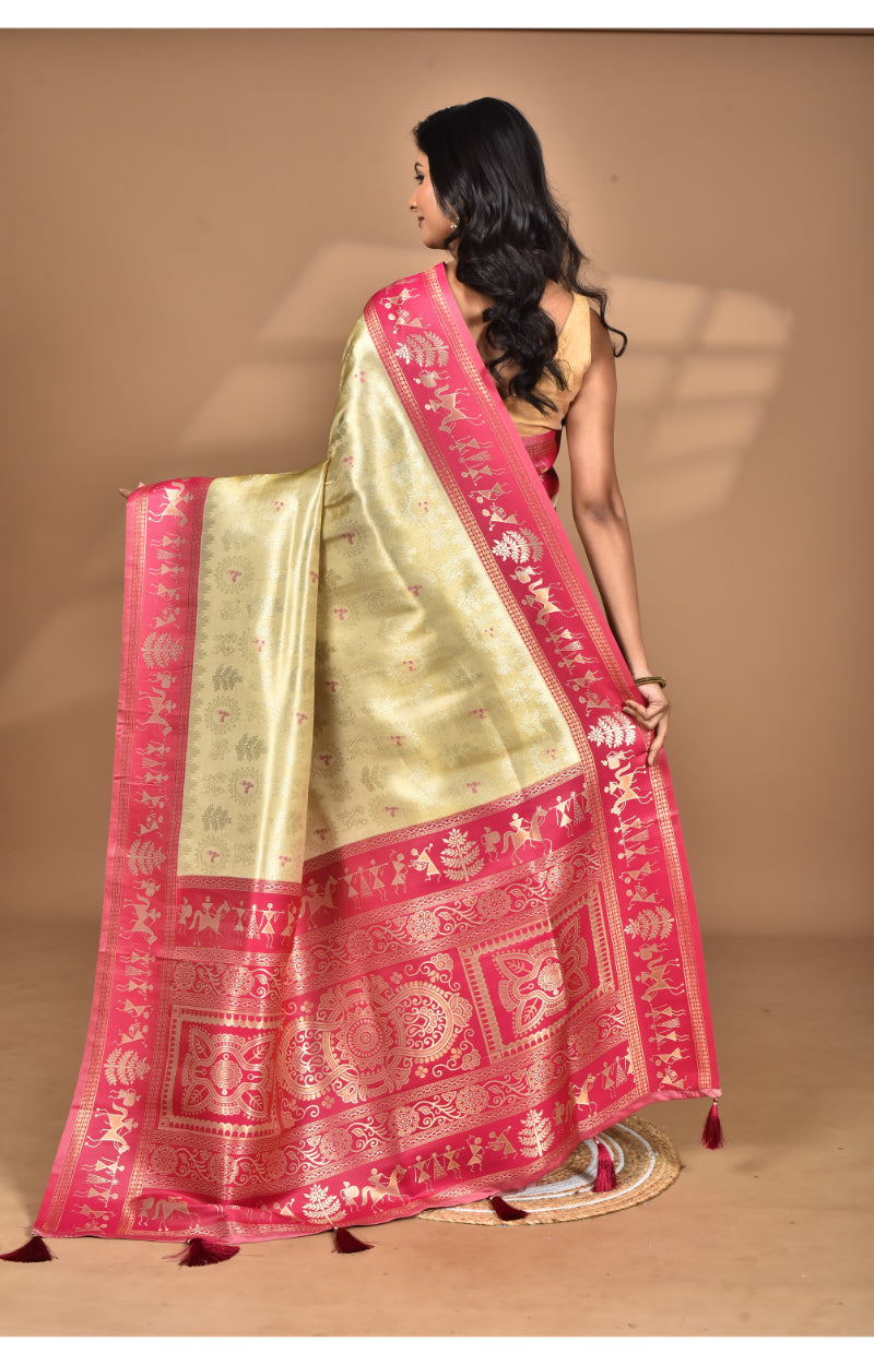 Morchari Women Desgin Two Dai Silk Saree-Beige