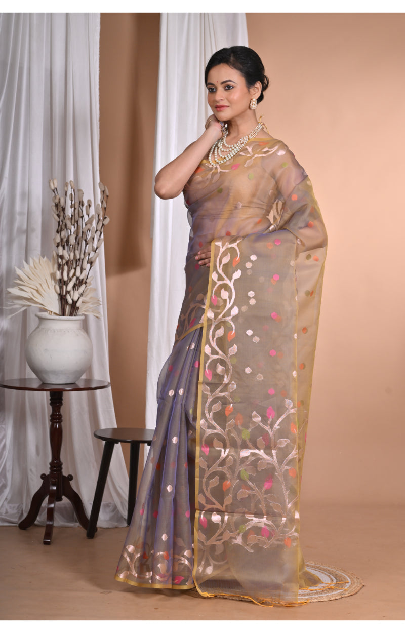 Morchari Heavy Jamdani Silk Orzanga Saree-Mehendi
