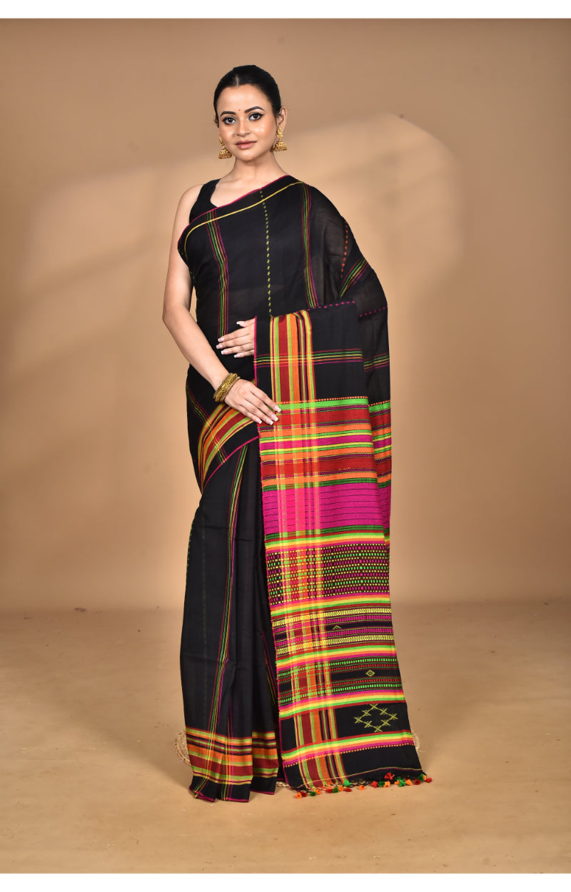 Morchari Pure Cotton Dhakai Jamdani Handloom Saree-Black