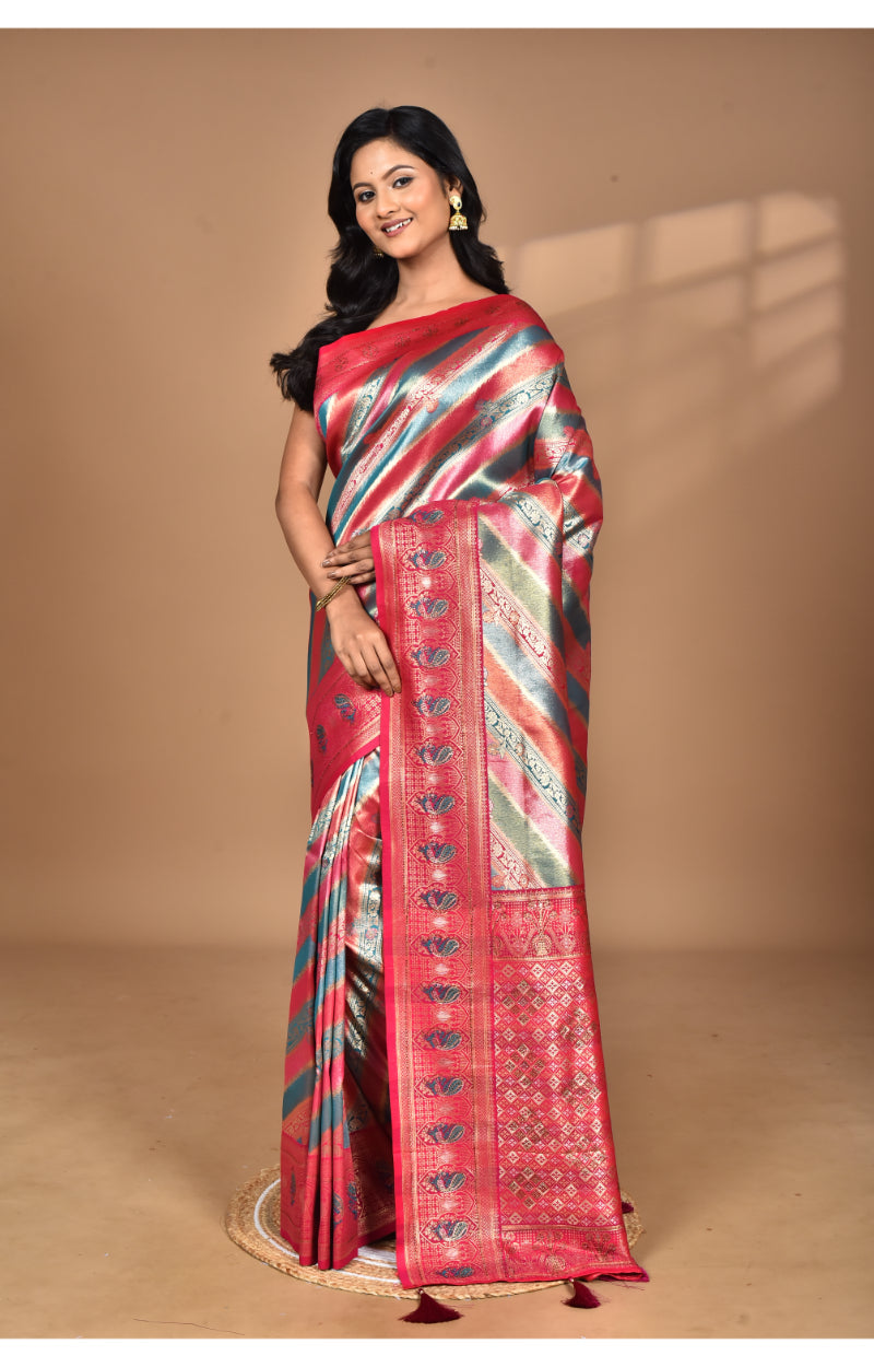 Morchari Ethnic Motifs Silk Blend Dharmavaram Saree-Pink