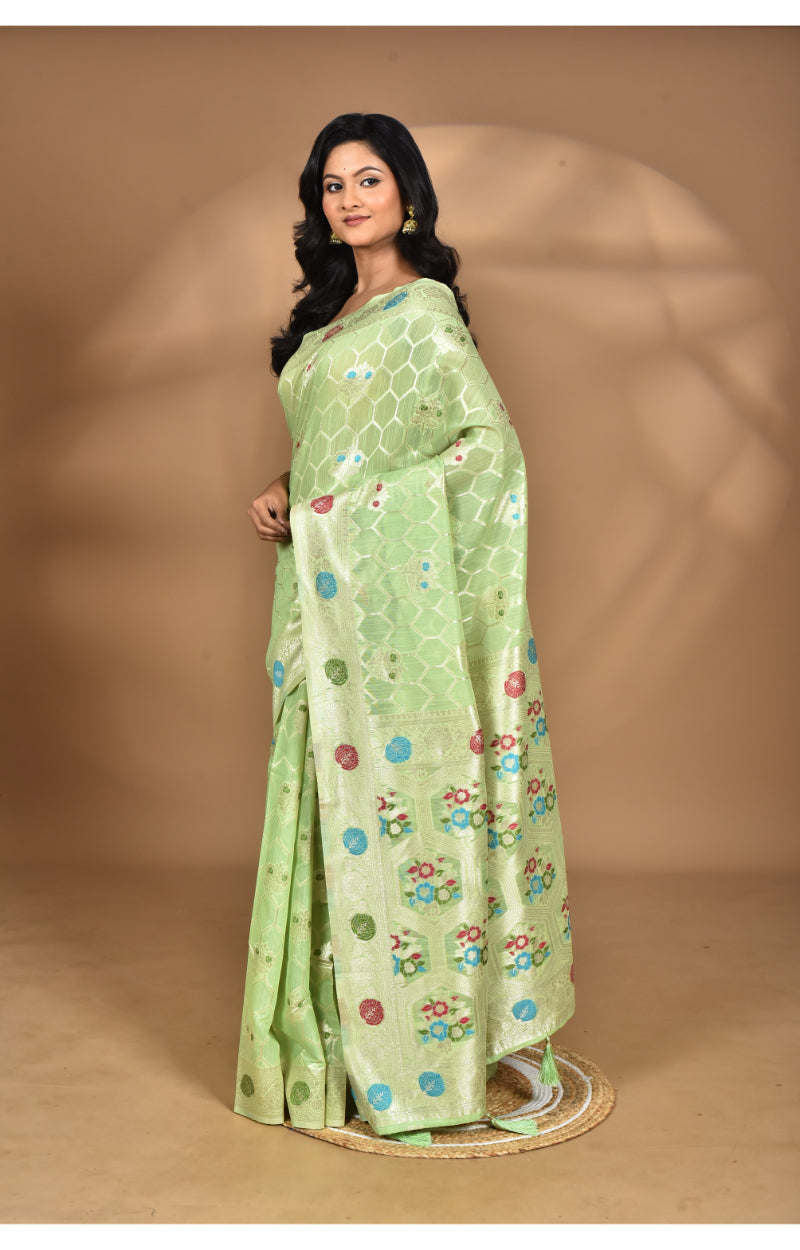 Morchari Women Desgin Chanderi Silk Saree-Green