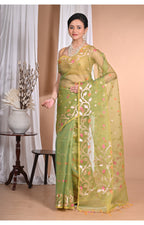 Morchari Heavy Jamdani Silk Orzanga Saree-Green