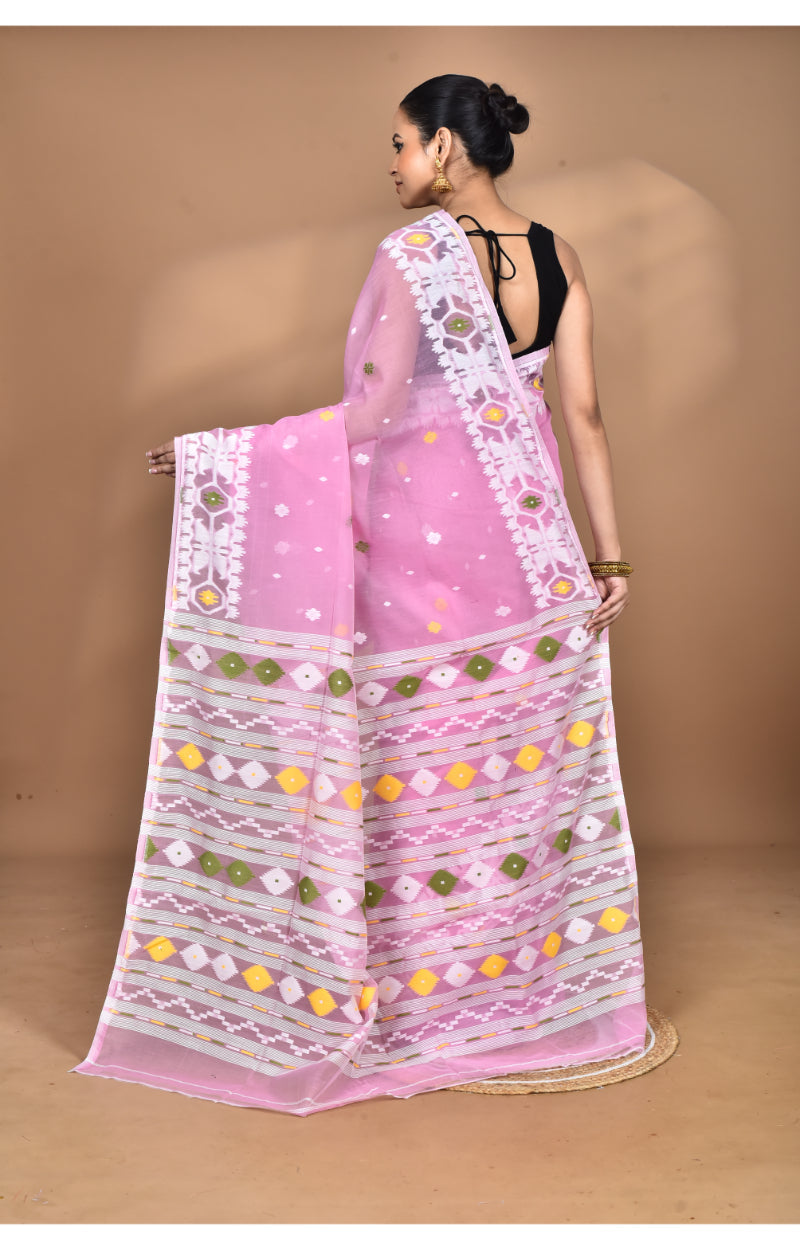 Morchari Pure Cotton Dhakai Jamdani Handloom Saree-Pink