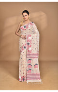 Morchari Pure Cotton Dhakai Jamdani Handloom Saree-Beige