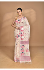 Morchari Pure Cotton Dhakai Jamdani Handloom Saree-Beige
