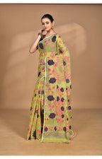 Morchari Pure Cotton Dhakai Jamdani Handloom Saree-Green