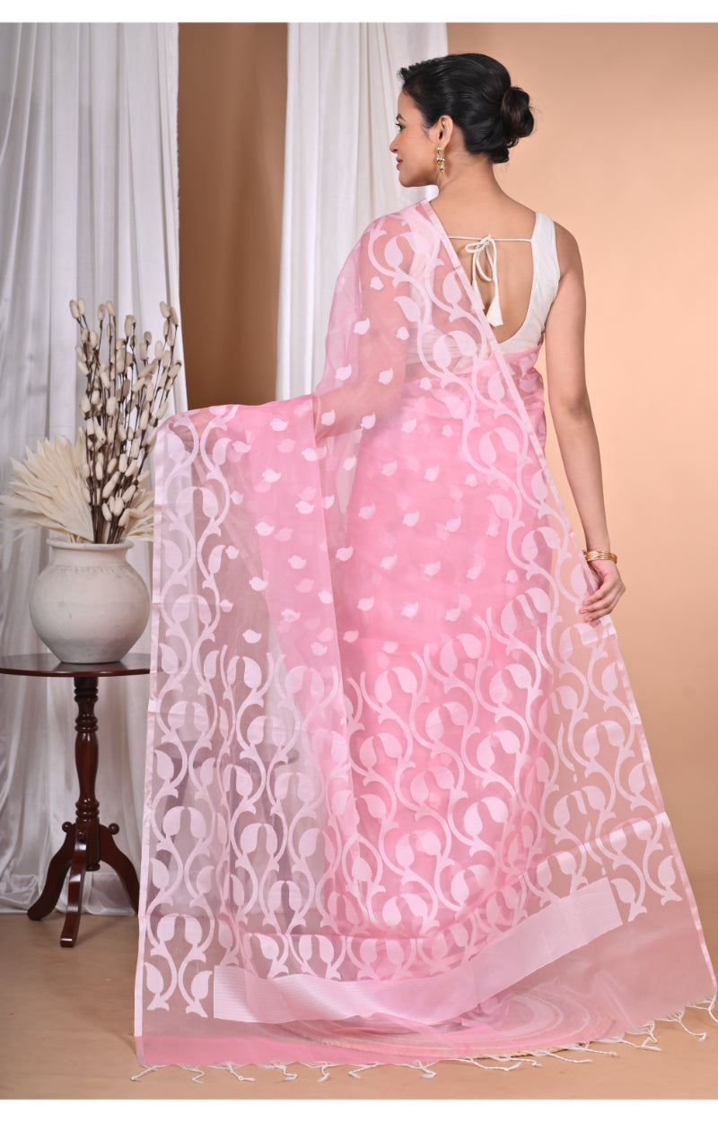 Morchari Heavy Jamdani Saree-Pink