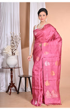 Morchari Pure Tussar Silk Handloom Saree-Pink