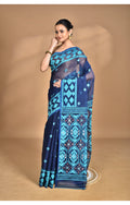 Morchari Pure Cotton Dhakai Jamdani Handloom Saree-Blue